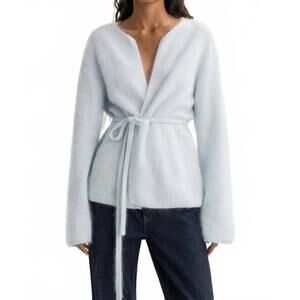NEW SOFT GOAT brushed knitted cardigan in light blue